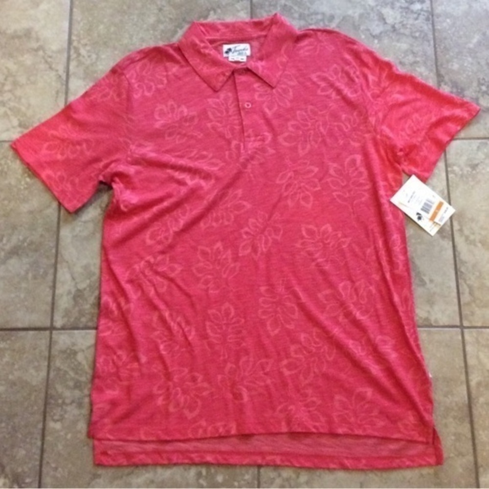 NWT - Trunks Men’s Tropical Casual Polo Shirt (Red with Floral Designs, Small)